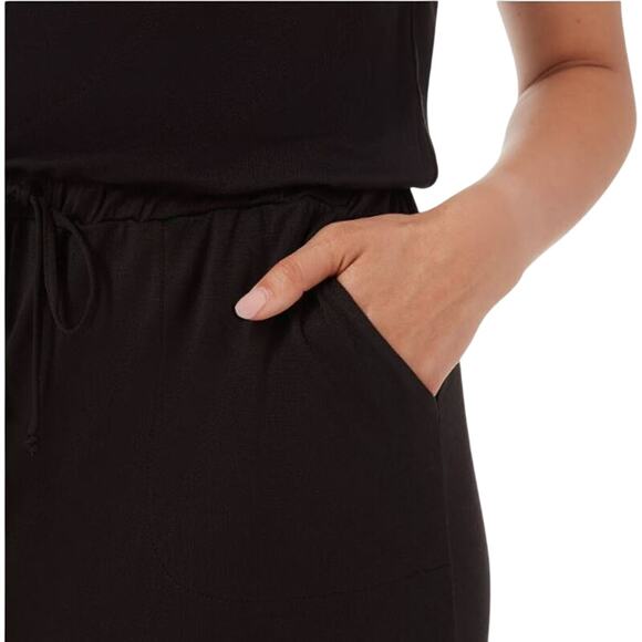 32 DEGREES COOL NEW $40 Black Soft Lux Dress Elastic Waist Short Sleeves Medium - Picture 3 of 6